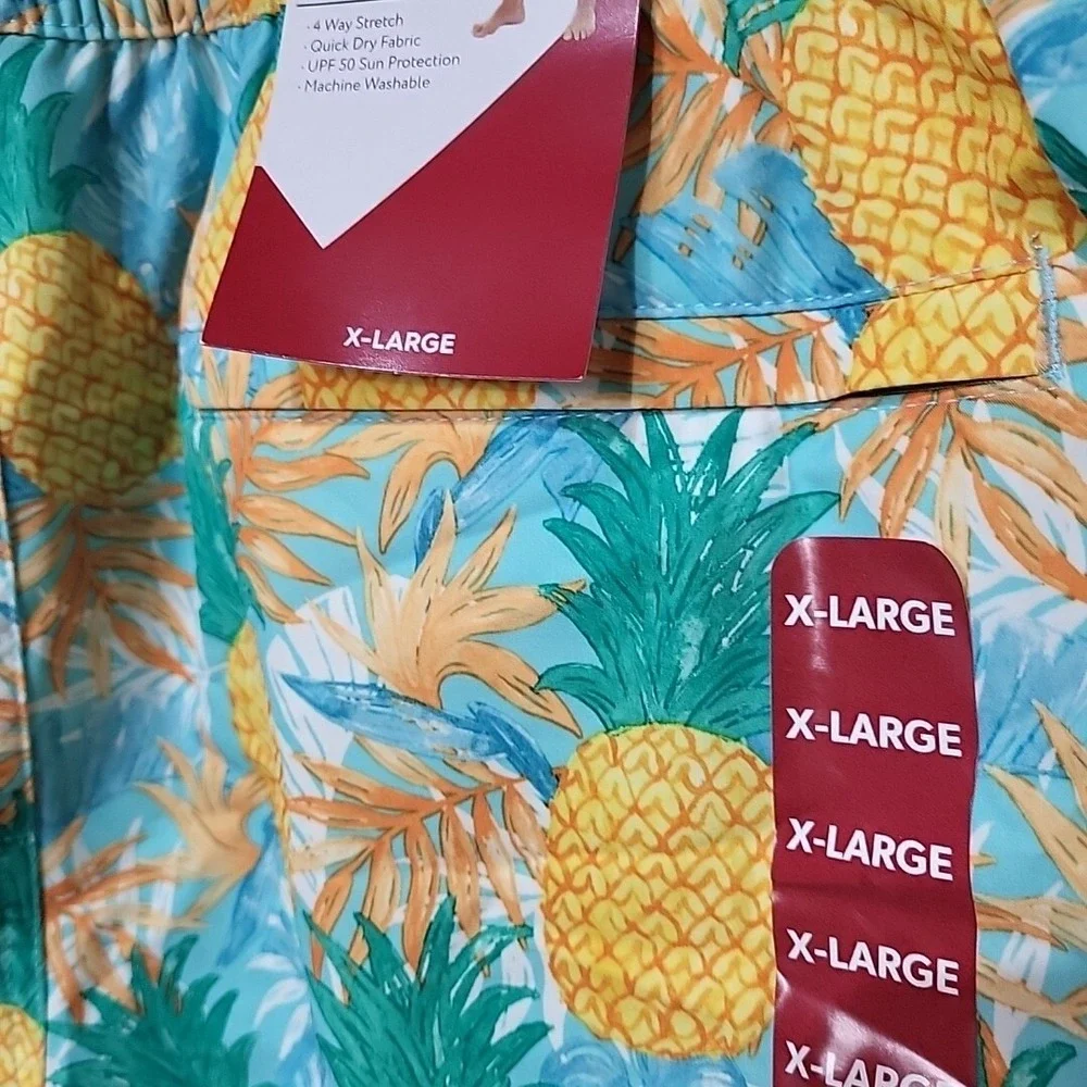 Mens XL Pineapple Print Swim Trunks Swimsuit Shorts with Liner‎ UPF 50 Quick Dry